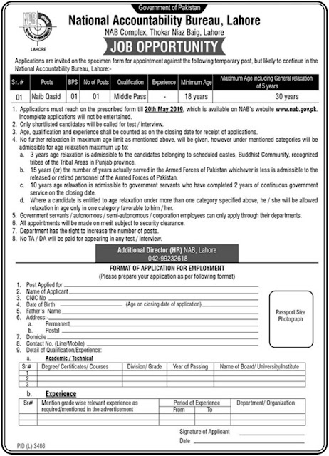 National Accountability Bureau NAB Lahore Jobs 2019