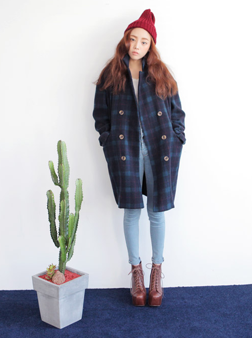 Plaid Double Breasted Coat