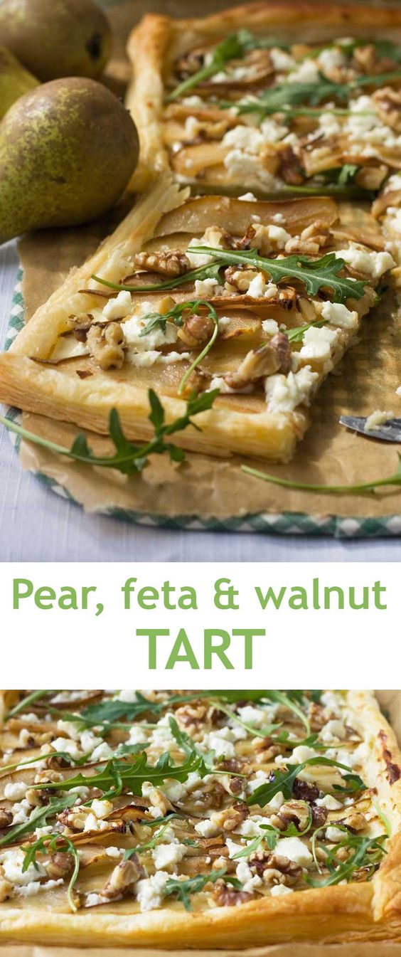 If you're looking for something easy and simple but with a bit of a 'wow factor' to impress guests with, this pear, feta and walnut tart could be it. Unroll ready-made puff pastry, add the toppings