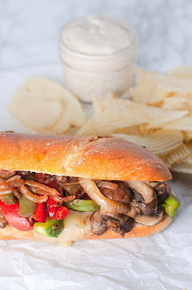 vegetarian mushroom philly sandwich