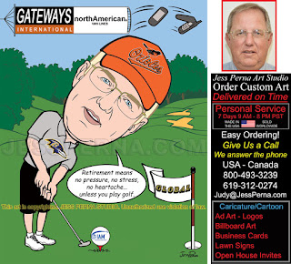 Golfer Retirement Sign-In Board Caricature from Photo