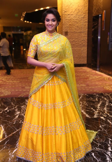 keerthi suresh latest images in yellow saree