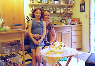 Chelsea and Eva in the cottage with baked Alaska