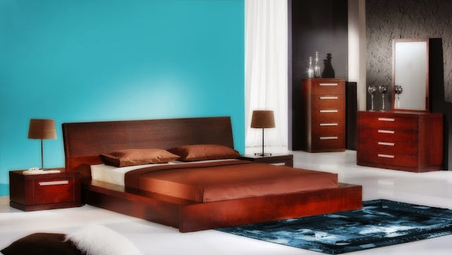 bedroom design ideas in turquoise-brown color combination