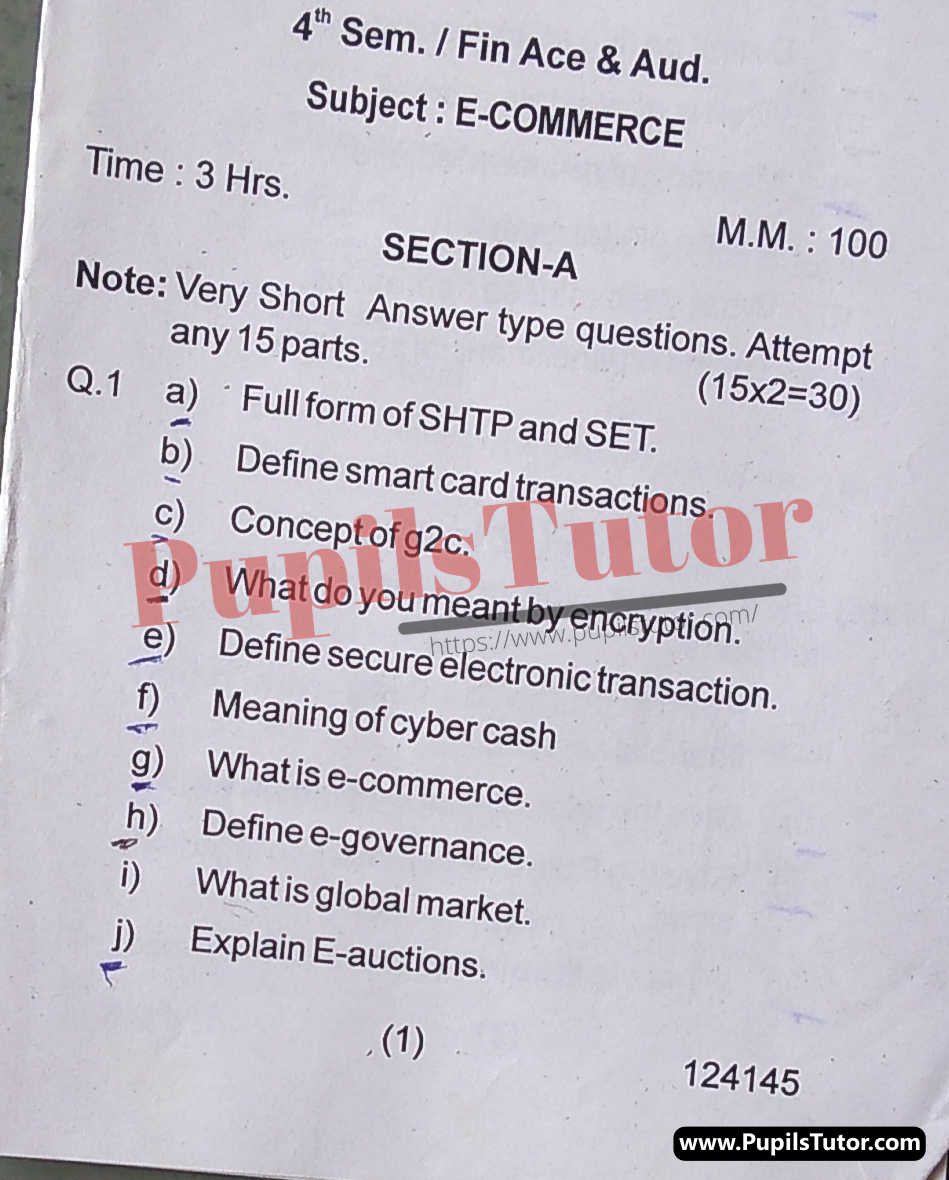 HSBTE (Haryana State Board of Technical Education, Panchkula Haryana) FAA Semester Exam Fourth Semester Previous Year E-Commerce Question Paper For 2022 Exam (Question Paper Page 1) - pupilstutor.com
