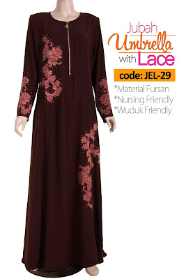 Jubah Umbrella Lace JEL-29 Brown Depan 2