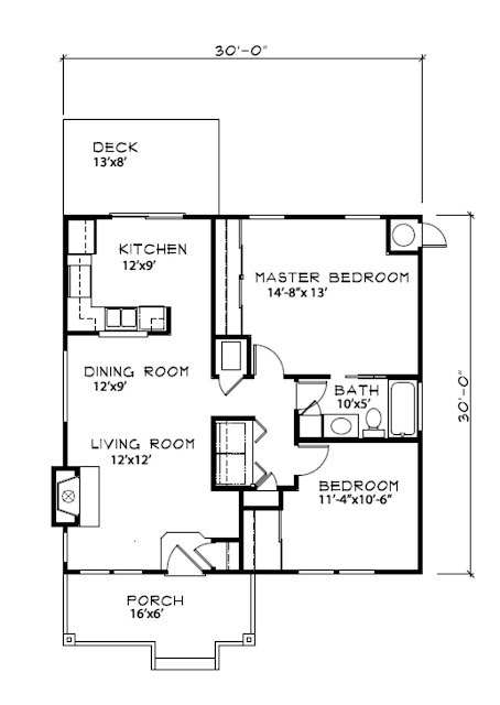 แบบบ้านชั้นเดียว 2 ห้องนอน 1 ห้องน้ำ