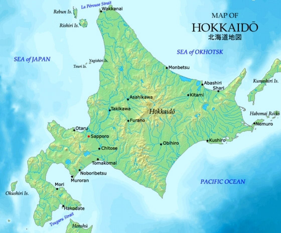 Bản đồ vùng Hokkaido, Nhật Bản 