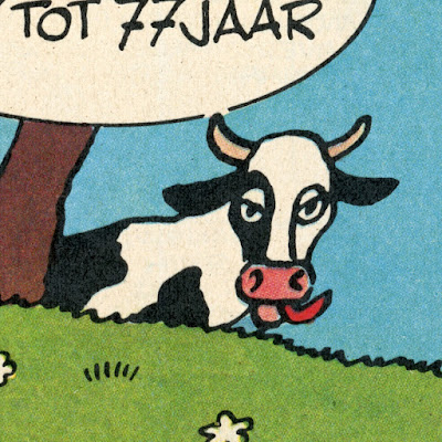 Advertentie Kaas Tintin - uitsnede met tekening van likkebaardende koe