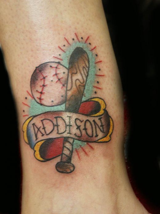 The sixth of my Cool Baseball Tattoos is this cool Addison baseball tattoo 