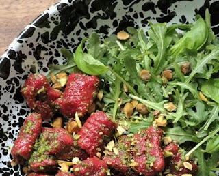 Beet Gnochi with Rucola Basil Pesto