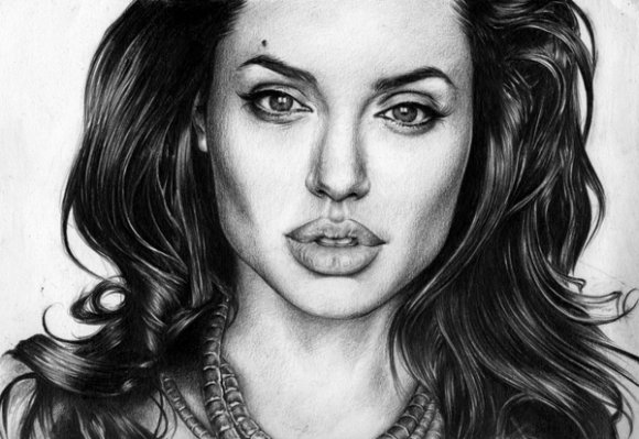 T.S. Abe desenhos a lápis hiper realistas retratos famosos Angelina Jolie