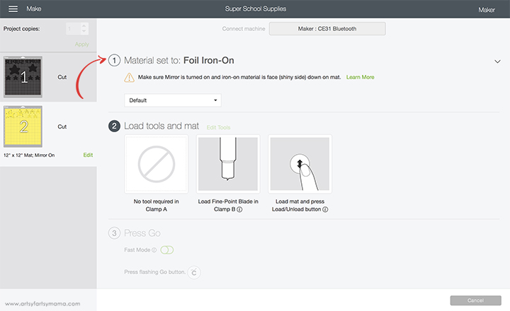 Cricut Design Space Material Settings