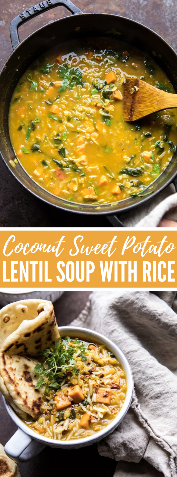 Coconut Sweet Potato Lentil Soup with Rice #vegetarian #lunch