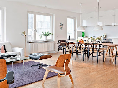 Sala combinada com cozinha em estilo nórdico