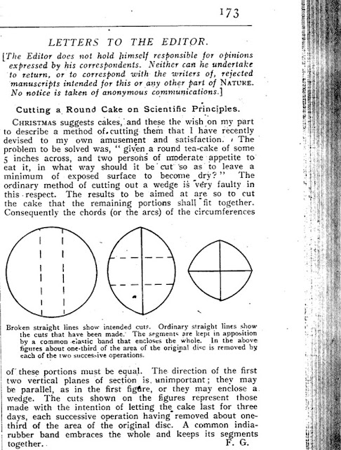 Francis Galton describes how to cut a fruit cake (Source: Nature, Dec 20, 1906)
