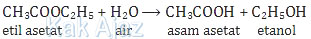Hidrolisis etil asetat menghasilkan asam asetat dan etano, kebalikan esterifikasi