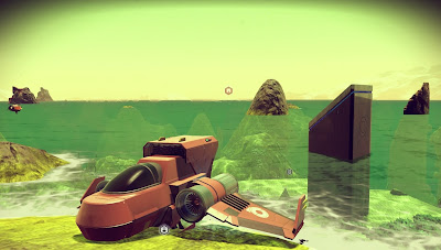 screen de vaisseau posé au sol, près de l'eau dans le titre de Sean Murray, No Man's Sky.