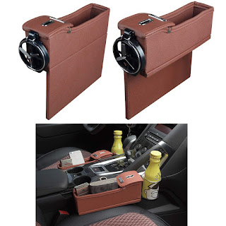 NEW POWER Premium PU Leather Side Pocket Organizer Car Seat Filler Gap Space Storage Box Bottle Cup Holder Coin Collector Car Interior Accessories