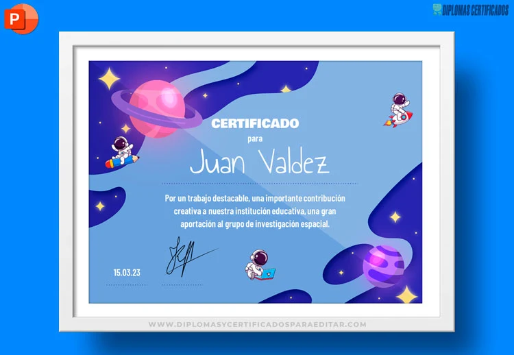 Plantilla de certificado para preescolar o primaria con fondo espacial