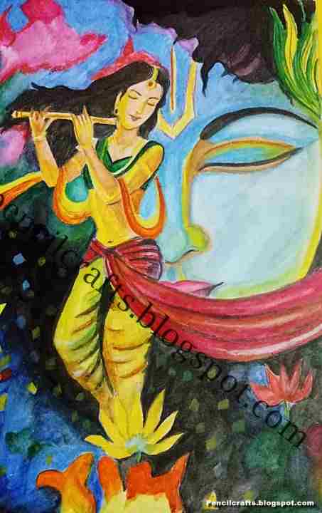 Easy and Simple Beautiful Pencil Drawings of Krishna