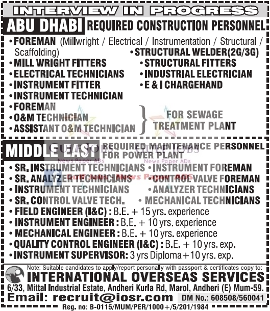 Abu dhabi & Middle East Power plant job opportunities 