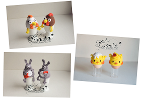 Zestawienie szydełkowych ocieplaczy na jajka, kurki, króliki, kurczaki. Amigurumi egg warmers for easter gifts:crochet chickens,crochet rabbits 