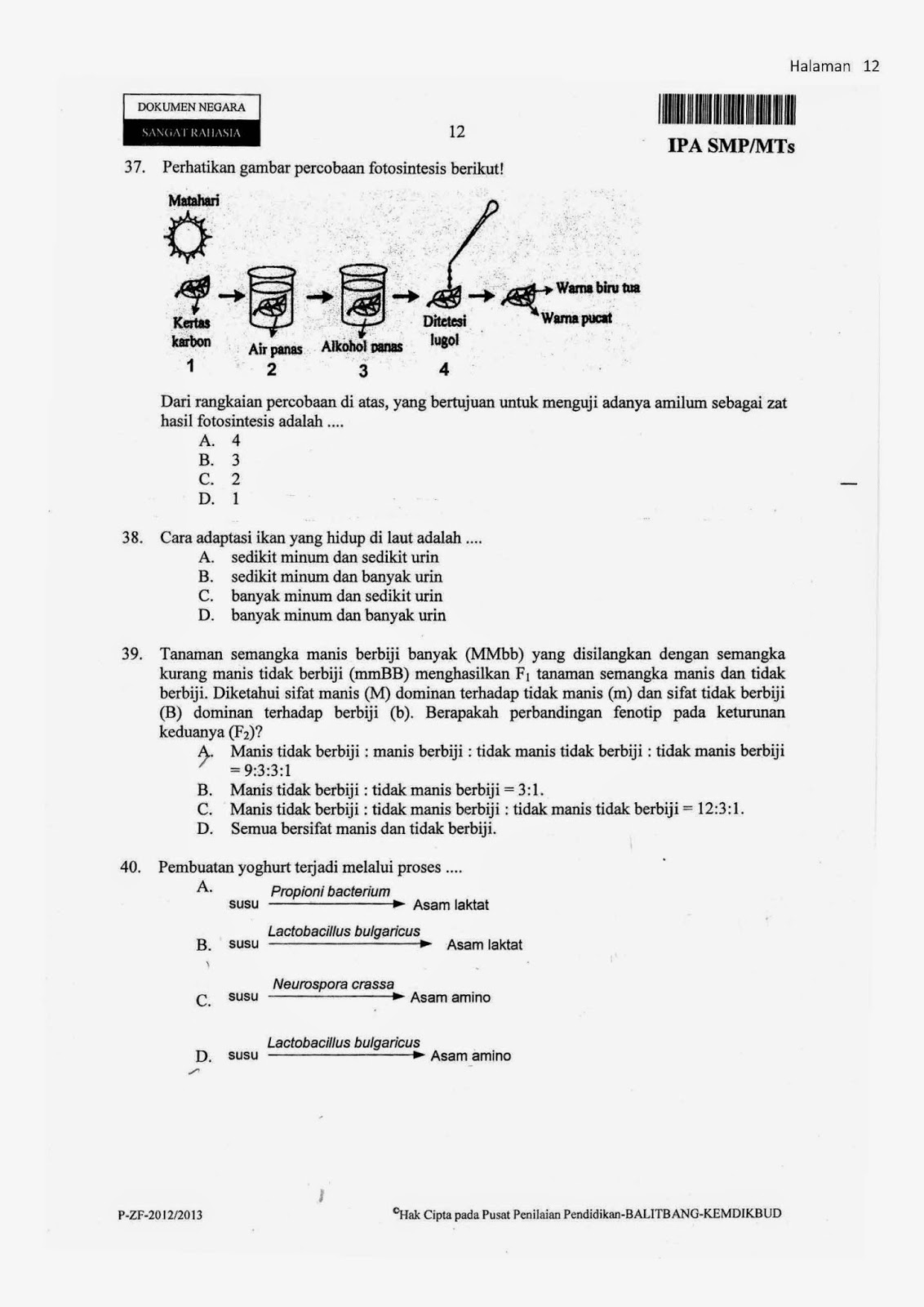 BIOLOGI GONZAGA: SOAL BIOLOGI UN SMP