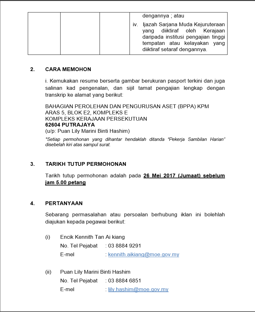 Jawatan Kosong Kementerian Pendidikan Malaysia (MOE)