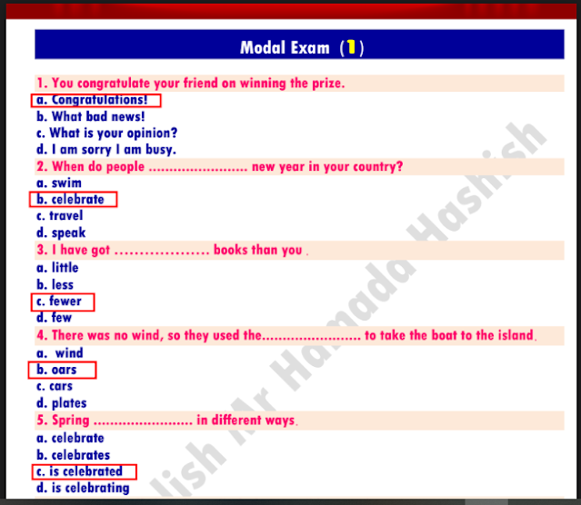 5 نماذج امتحانات لغة انجليزية بالاجابات للصف الثالث الاعدادى الترم الاول 2025 pdf اعداد مستر حمادة حشيش