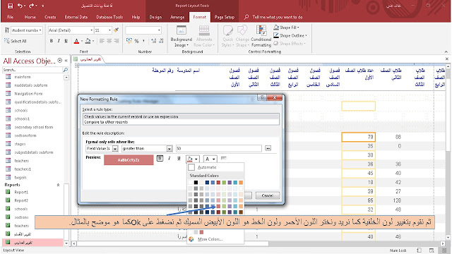 التنسيق الشرطي Conditional formatting في الاكسيس Ms access