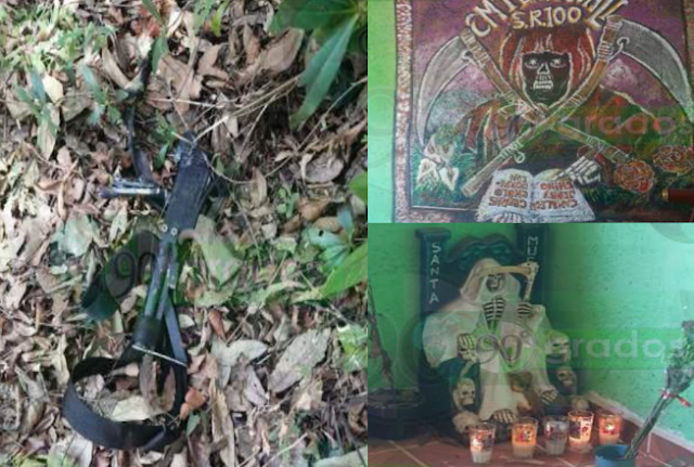 Fotos: Revientan Narcocampamento tras emboscada a Policías, "Lalo Mantecas" y el "Comandante Jabalí" de LFM referenciados en altares y pintas de la santa muerte