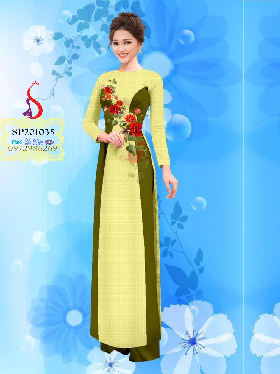 Duyên dáng nét Thanh Xuân với design áo dài hoa hồng đẹp VSHP098115