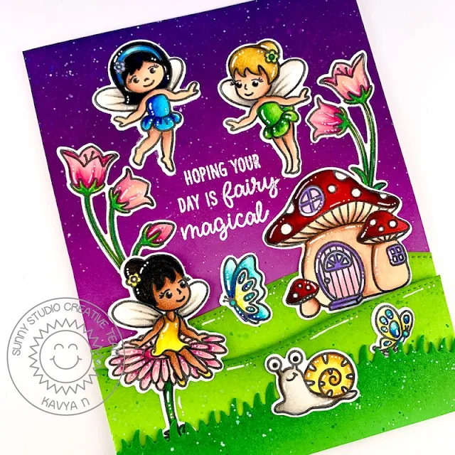 Sunny Studio Stamps: Garden Fairy Slimline Dies Birthday Card by Kavya