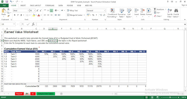 Earned Value Management (EVM) Excel Template