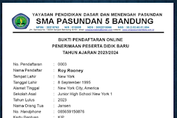 Cetak Bukti Pendaftaran PPDB Online SMA Pasundan 5 Bandung