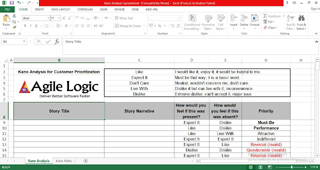 Kano Analysis Template in Excel