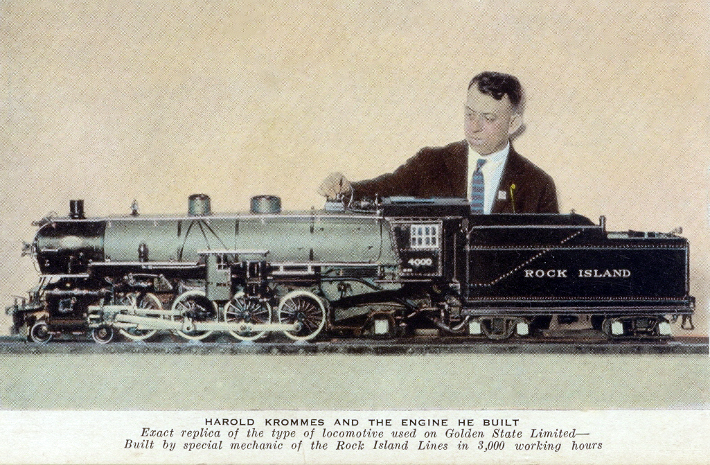 transpress nz: Harold Krommes and his scale model Rock Island steam 