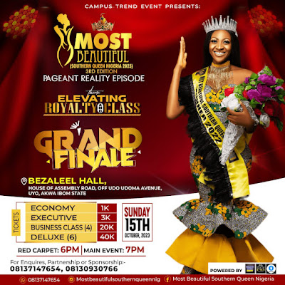 Most Beautiful Southern Queen Nigeria Grand Finale Holds this Sunday