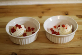 Nanking cherries on ice cream