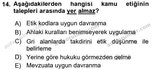 AÖF Adalet Meslek Etiği Dersi 2017 2018 Yılı (Vize) Ara Sınav Soruları 14. Soru