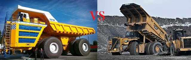 truk dam besar BelAZ 75710 Vs Caterpillar 797f