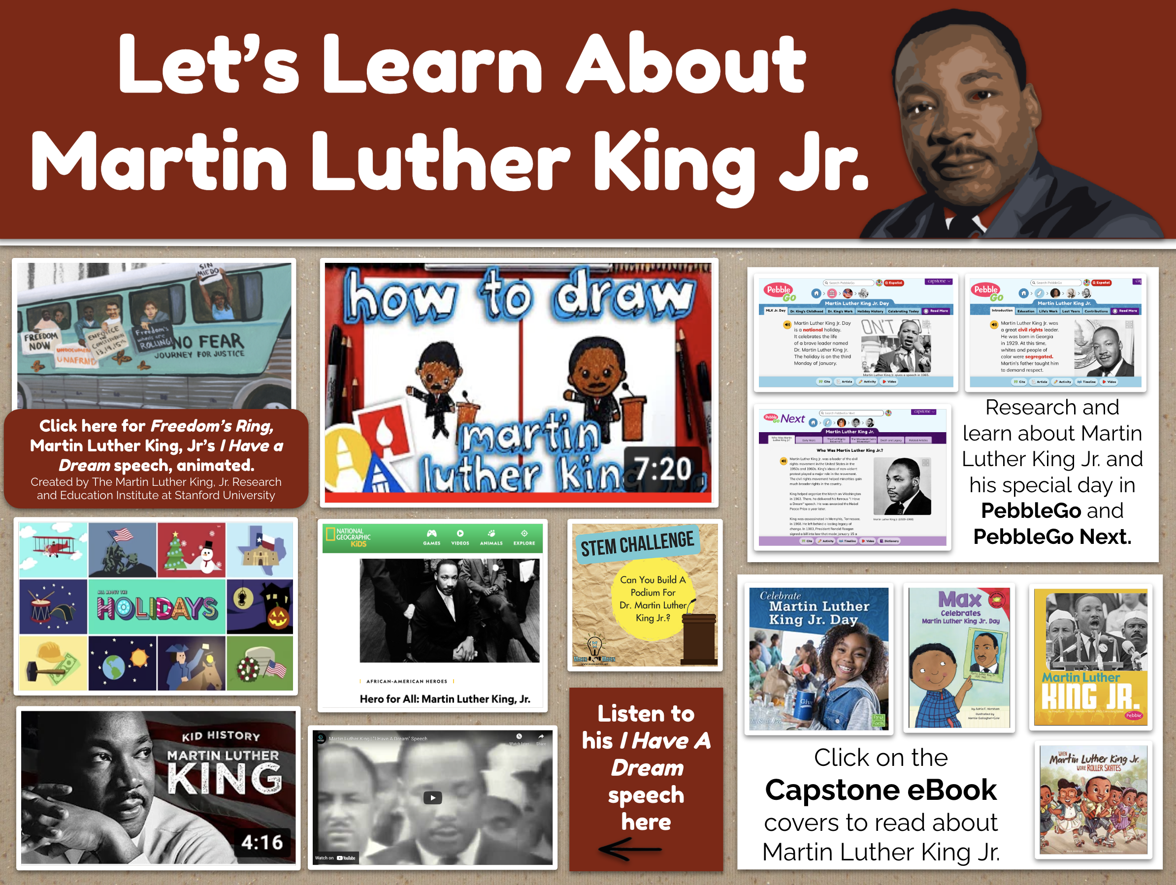 The Library Voice: A New Choice Board For Martin Luther King Jr. Day With  PebbleGo, Capstone Interactive eBooks, An Animated I Have A Dream Speech  and More.