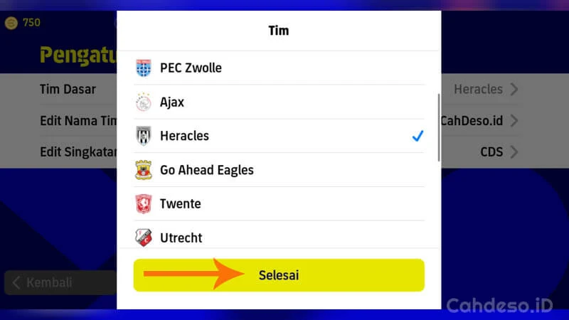 Cara Ganti Jersey Tim di eFootball 2022 Mobile