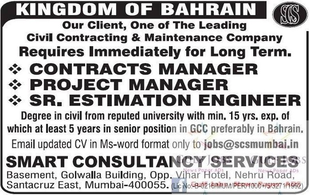 Longterm project for Bahrain large job vacancies