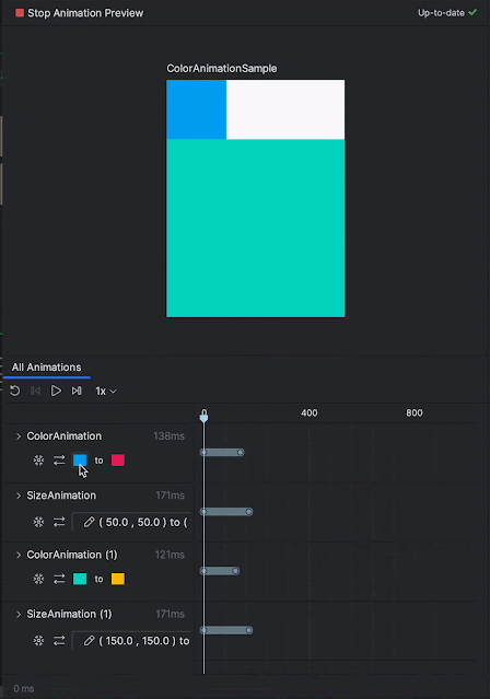 Moving image illustrating extended animation support in Compose Animation Preview