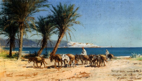 La baie d'Alger, vue du Jardin d'Essai, 1880–1881 - Eugène Alexis Girardet (Français - 1853–1907) - Huile sur panneau - 14 x 23.6 cm