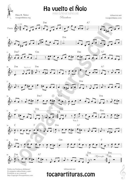 Flauta Travesera, flauta dulce y flauta de pico Partitura de Ha vuelto el Ñolo Sheet Music for Flute and Recorder Music Scores 