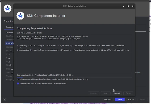 download sdk compenents to install android 15