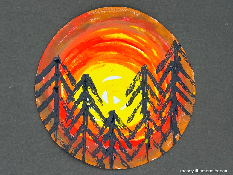 easy sunset tree painting for kids